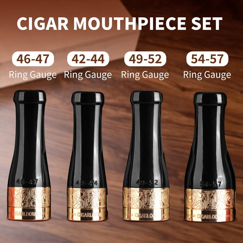 hancigar فم السيجار للرجال والنساء مجموعة حوامل سيجار محمولة بأربعة أحجام مع صندوق هدايا (أسود) - Image 2